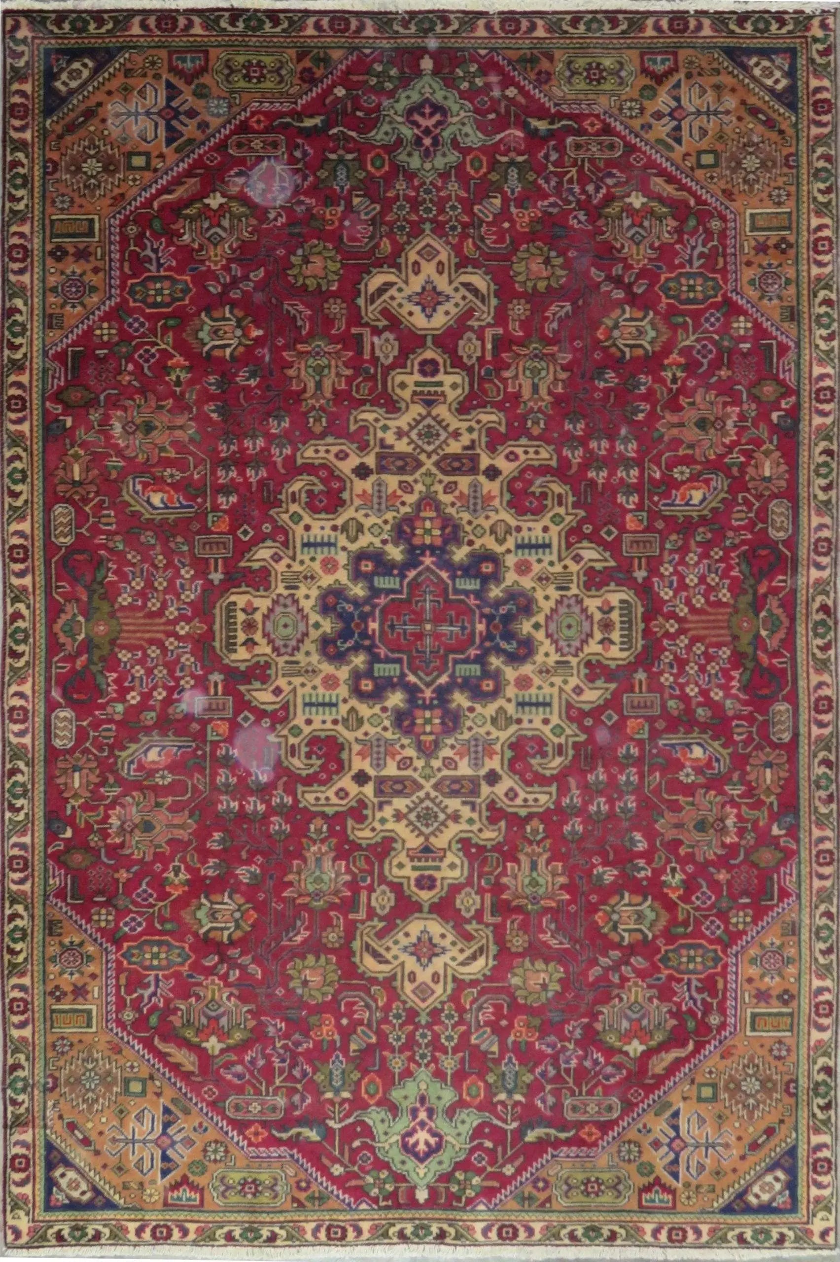 One Of The Kind Hand-Knotted Persian Wool Rug _ Luxurious Vintage Design, 7'5" x 5'0", Artisan Crafted